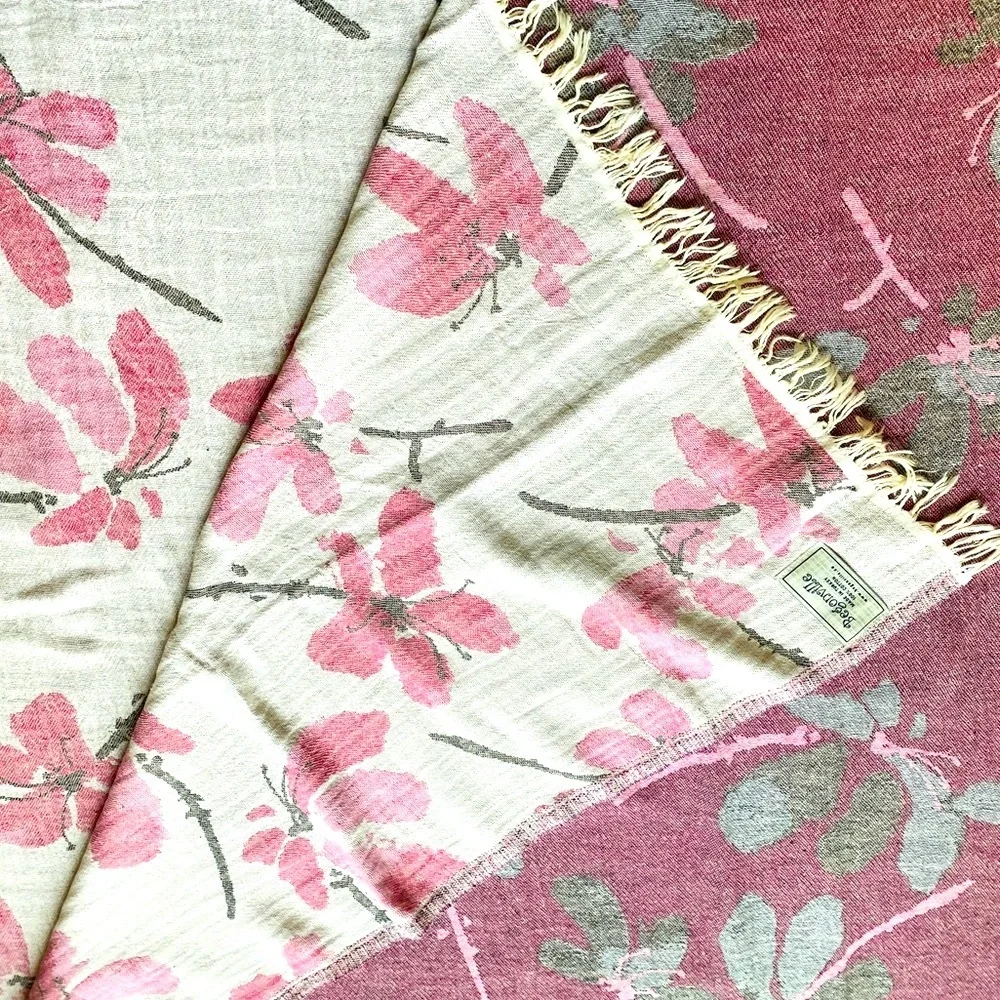 Cherry Blossoms Loom Weave 2 Side Wrap Blanket Towel Sarong Tapestry Hand Weave